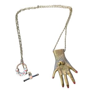 Susan Alexandra Hand Necklace Gold Tone Red Nails Discontinued Statement Pendant